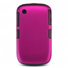 2-in-1 Hard Rubber Cover Case + Black Silicone Skin for Blackberry Curve 8520 - Hot Pink