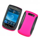 Hard Plastic Rubber Feel Hybrid Case for Blackberry Torch 9800 - Hot Pink and Black