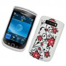 Hard Plastic Rubber Feel Hybrid Design Case for Blackberry Torch 9800 - Elegance Red Flowers