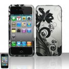Hard Plastic Rubber Feel Design Case for Apple iPhone 4/4S - Silver and Black Vines