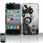 Hard Plastic Rubber Feel Design Case for Apple iPhone 4/4S - Silver and Black Vines