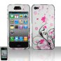 Hard Plastic Rubber Feel Design Case for Apple iPhone 4/4S - Silver and Pink Flowers