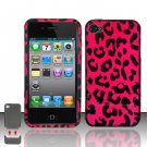Hard Plastic Rubber Feel Design Case for Apple iPhone 4/4S - Hot Pink Leopard