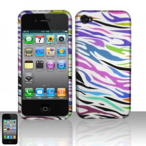 Hard Plastic Rubber Feel Design Case for Apple iPhone 4/4S - Rainbow Zebra
