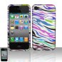 Hard Plastic Rubber Feel Design Case for Apple iPhone 4/4S - Rainbow Zebra