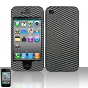 Hard Plastic Rubber Feel Design Case for Apple iPhone 4/4S - Carbon Fiber