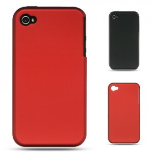 2-in-1 Hard Plastic Back Cover Case + Black Silicone Skin for Apple iPhone 4/4S - Red