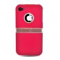 Hard Plastic Rubber Feel Case + Chrome Kickstand for Apple iPhone 4/4S - Red