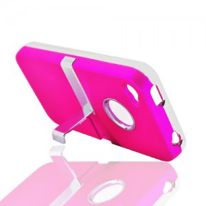 Hard Plastic Rubber Feel Case + Chrome Kickstand for Apple iPhone 4/4S - Hot Pink