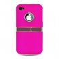 Hard Plastic Rubber Feel Case + Chrome Kickstand for Apple iPhone 4/4S - Hot Pink