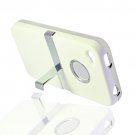 Hard Plastic Rubber Feel Case + Chrome Kickstand for Apple iPhone 4/4S - White