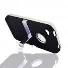 Hard Plastic Rubber Feel Case + Chrome Kickstand for Apple iPhone 4/4S - Black
