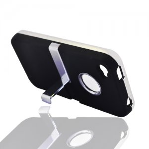 Hard Plastic Rubber Feel Case + Chrome Kickstand for Apple iPhone 4/4S - Black