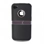 Hard Plastic Rubber Feel Case + Chrome Kickstand for Apple iPhone 4/4S - Black