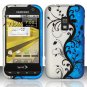 Hard Plastic Rubber Feel Design Case for Samsung Conquer 4G D600 - Silver and Blue Vines
