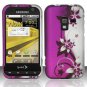 Hard Plastic Rubber Feel Design Case for Samsung Conquer 4G D600 - Silver and Purple Vines