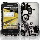 Hard Plastic Rubber Feel Design Case for Samsung Conquer 4G D600 - Silver and Black Vines