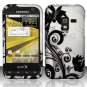 Hard Plastic Rubber Feel Design Case for Samsung Conquer 4G D600 - Silver and Black Vines