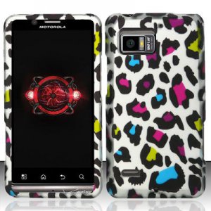 Hard Plastic Rubber Feel Design Case for Motorola Droid Bionic Targa XT875 - Rainbow Leopard