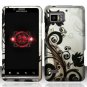 Hard Plastic Rubber Feel Design Case for Motorola Droid Bionic Targa XT875 - Silver and Black Vines