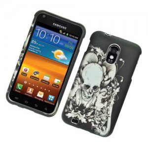 Hard Plastic Rubber Feel Design Case for Samsung Galaxy S II Epic 4G Touch - Black Skull and Angel
