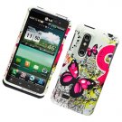 Hard Plastic Rubber Feel Design Case for LG Thrill 4G - Pink Butterfly