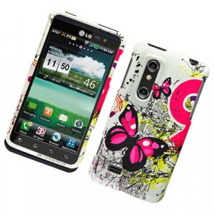 Hard Plastic Rubber Feel Design Case for LG Thrill 4G - Pink Butterfly