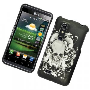Hard Plastic Rubber Feel Design Case for LG Thrill 4G - Black Skull and Angel