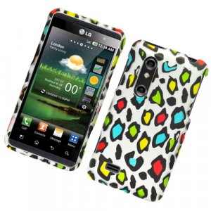 Hard Plastic Rubber Feel Design Case for LG Thrill 4G - Rainbow Leopard