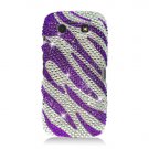 Hard Plastic Bling Rhinestone Design Case for Blackberry Torch 9850/9860 - Silver and Purple Zebra