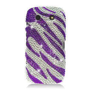 Hard Plastic Bling Rhinestone Design Case for Blackberry Torch 9850/9860 - Silver and Purple Zebra