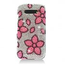 Hard Plastic Bling Rhinestone Design Case for Blackberry Torch 9850/9860 - Silver and Pink Flowers