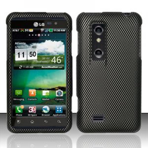 Hard Plastic Rubber Feel Design Case for LG Thrill 4G - Carbon Fiber