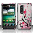 Hard Plastic Rubber Feel Design Case for LG Thrill 4G - Silver and Pink Flowers