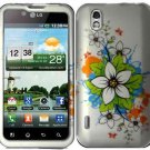 Hard Plastic Rubber Feel Design Case for LG Marquee LS855 - White Flower
