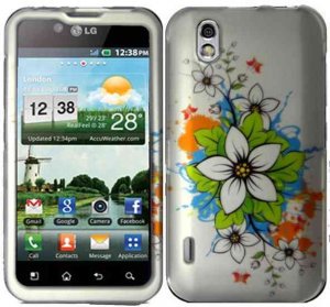 Hard Plastic Rubber Feel Design Case for LG Marquee LS855 - White Flower
