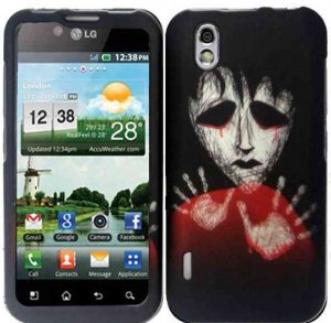 Hard Plastic Rubber Feel Design Case for LG Marquee LS855 - Black Zombie