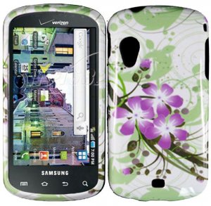 Hard Plastic Design Case for Samsung Stratosphere i405 - Green and Purple Lily