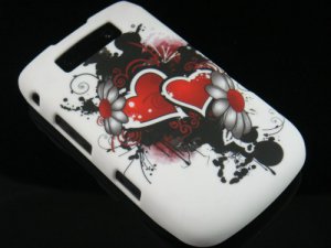 Hard Plastic Rubber Feel Design Case for Blackberry Torch 9800 - Inked Heart