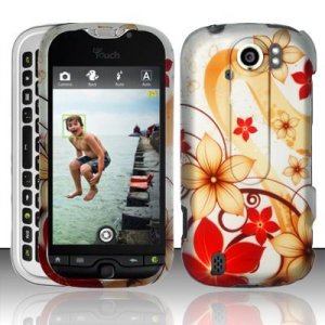 Hard Plastic Rubber Feel Design Case for HTC Mytouch Slide 4G - Red and Gold Flowers