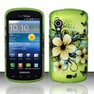 Hard Plastic Rubber Feel Design Case for Samsung Stratosphere i405 - Green Flowers and Butterfly