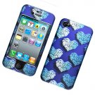 Hard Plastic Rubber Feel Design Case for Apple iPhone 4/4S - Elegance Blue Hearts