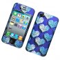 Hard Plastic Rubber Feel Design Case for Apple iPhone 4/4S - Elegance Blue Hearts