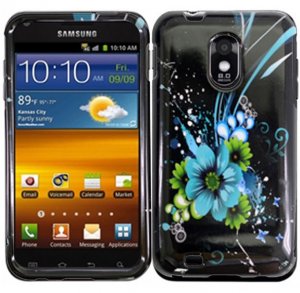 Hard Plastic Design Case for Samsung Galaxy S II Epic 4G Touch - Black and Blue Flower