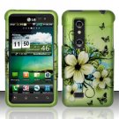 Hard Plastic Rubber Feel Design Case for LG Thrill 4G - Green Flowers and Butterfly