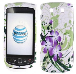 Hard Plastic Design Case for Blackberry Torch 9800 - Green and Purple Lily