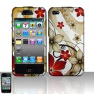 Hard Plastic Rubber Feel Design Case for Apple iPhone 4/4S - Red and Gold Flowers