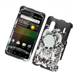 Hard Plastic Rubber Feel Design Case for HTC Evo Design 4G/Kingdom - Black Skull and Angel