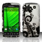 Hard Plastic Rubber Feel Design Case for Blackberry Torch 9850/9860 - Silver and Black Vines