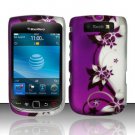 Hard Plastic Rubber Feel Design Case for Blackberry Torch 9800 - Silver and Purple Vines